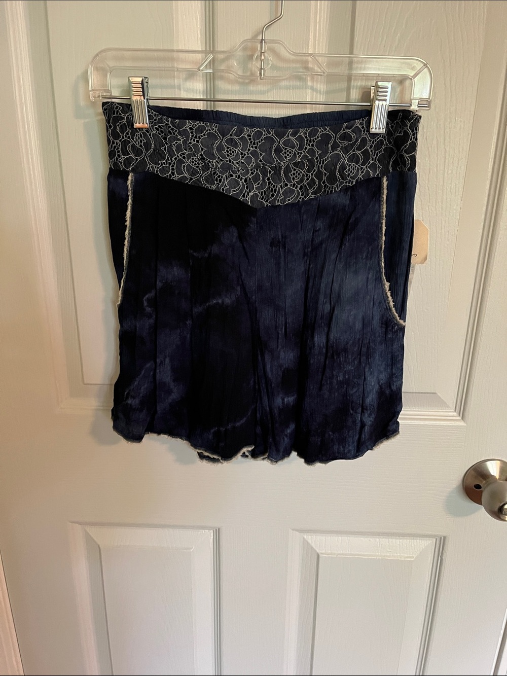 Scrapbook Navy Lace-Trim Mini Shorts